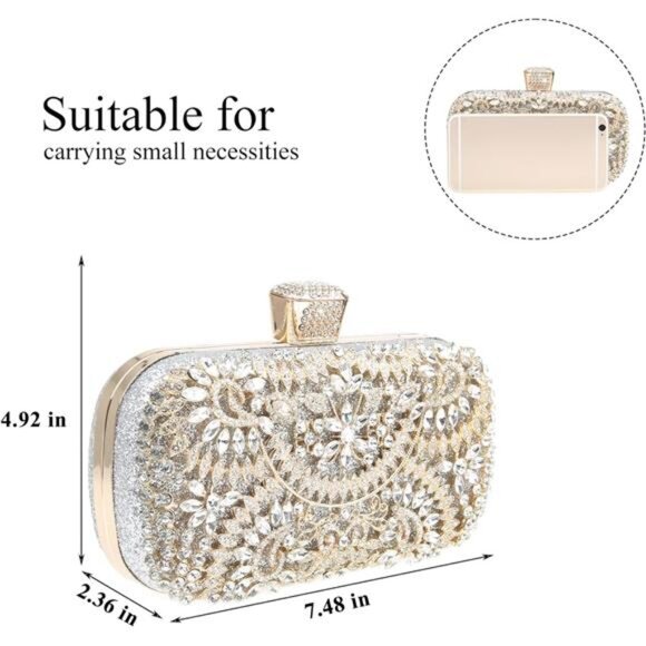 Womens Sparkly Rhinestone Crystal Clutch Bag Glitter Sequin Bridal Purse - Picture 2 of 6